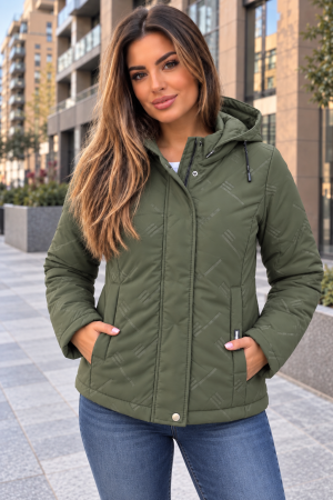 Geci si veste dama - Geaca Dama Matlasata Kaki cu Gluga, Antivant si Rezistenta la Apa, Model Casual de Toamna-Iarna 8805