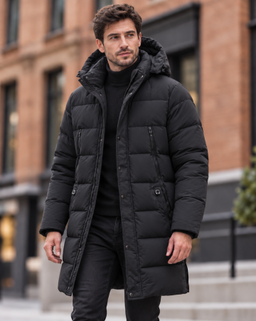 Geci si veste barbati - Geaca Lunga Parka Groasa Barbati Impermeabila si Anti-Vant cu Gluga Negru 2605