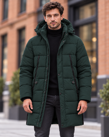 Geci si veste barbati - Geaca Lunga Parka Groasa Barbati Impermeabila si Anti-Vant cu Gluga Kaki 2605