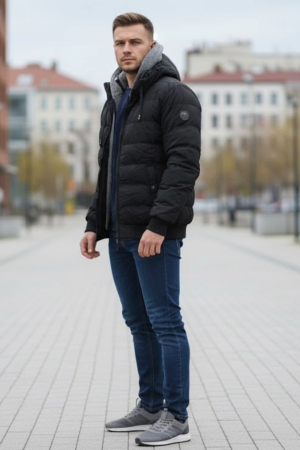 Geaca Barbati Iarna Neagra cu Gluga Detasabila 7184 negru [1]