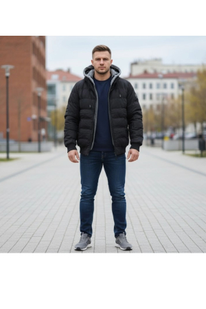 Geaca Barbati Iarna Neagra cu Gluga Detasabila 7184 negru [3]