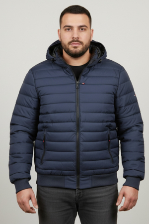 Geci si veste barbati - Geaca Matlasata pentru Barbati marime mare, cu gluga detasabila, buzunare cu fermoar bleumarin D88915
