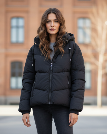 Geaca Neagra cu Gluga detasabila pentru Femei negru 8051-1 [3]