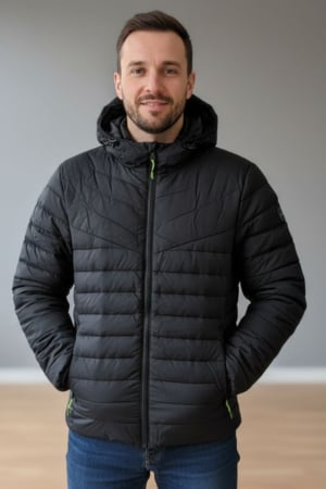 Geci si veste barbati - Geaca de Fas pentru Barbati cu gluga detasabila, buzunare cu fermoar negru S802