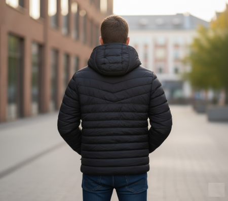 Geaca de Fas pentru Barbati cu gluga detasabila, buzunare cu fermoar negru G803 [1]