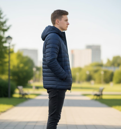 Geaca de Fas pentru Barbati cu gluga detasabila, buzunare cu fermoar bleumarin G803 [1]