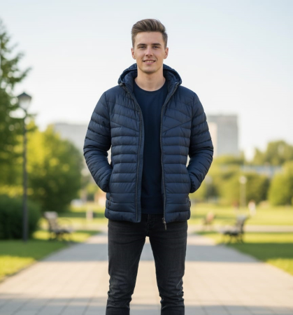 Geaca de Fas pentru Barbati cu gluga detasabila, buzunare cu fermoar bleumarin G803 [5]