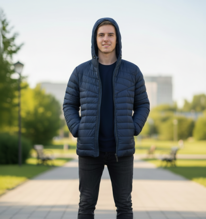 Geaca de Fas pentru Barbati cu gluga detasabila, buzunare cu fermoar bleumarin G803 [4]