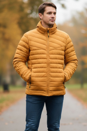 Geci si veste barbati - Geaca de Fas pentru Barbati cu gluga detasabila, buzunare cu fermoar galben mustar S802