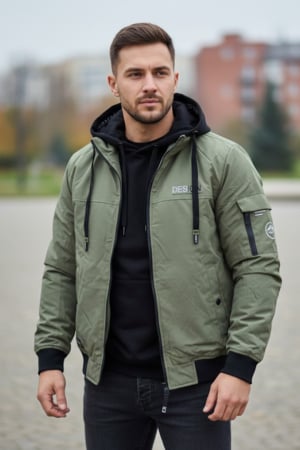 Geci si veste barbati - Geaca pentru Barbati, cu gluga detasabila, buzunare, cu fermoar, kaki 8411-2