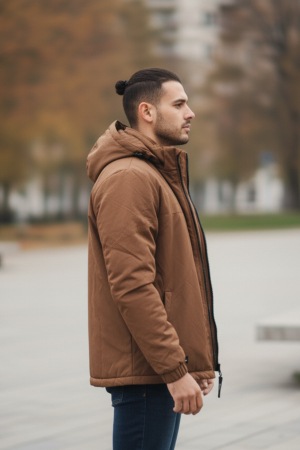 Geaca pentru Barbati  impermeabila, cu gluga detasabila, buzunare, cu fermoar, maro 8408-3 [2]