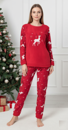 Pijamale - Pijama Moale de Craciun cu Ren si Fulgi de Nea pentru Femei 02170