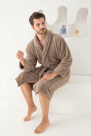 Halat barbat cocolino, material moale si pufos, cu buzunare, maro [1]