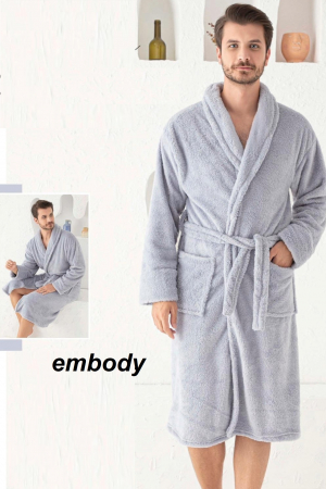 Halat barbat cocolino, material moale si pufos, cu buzunare, gri deschis, embody.ro [2]