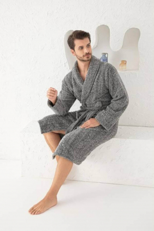 Halat barbat cocolino, material moale si pufos, cu buzunare, gri deschis, embody.ro [1]