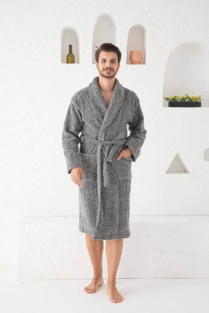 Halate barbati - Halat barbat cocolino, material moale si pufos, cu buzunare, gri deschis, embody.ro