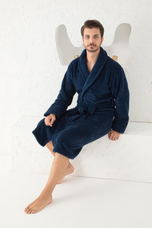 Halat barbat cocolino, material moale si pufos, cu buzunare, albastru inchis [1]