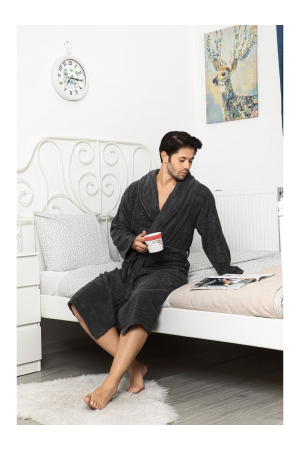 Halat de Baie Barbati Premium din Bumbac 100% Absorbant negru [3]