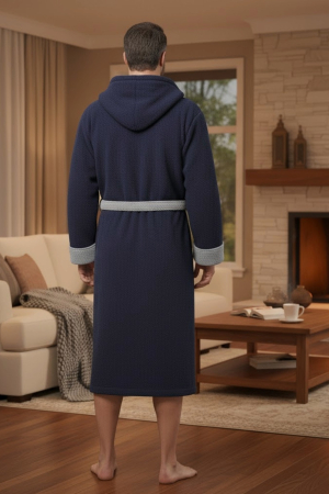 Halat barbat cocolino, material moale si pufos, cu buzunare si gluga, gri/bleumarin [1]