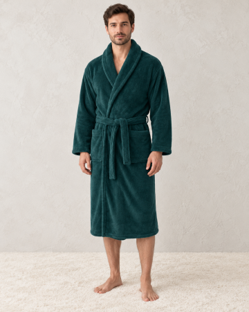 Halate barbati - Halat barbat cocolino, material moale si pufos, cu buzunare, verde inchis