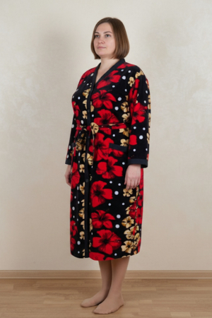 Capot de Dama Elegant din Catifea Calduroasa, Marimi Mari, cu Imprimeu Floral Vibrant [2]