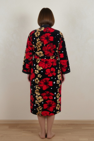 Capot de Dama Elegant din Catifea Calduroasa, Marimi Mari, cu Imprimeu Floral Vibrant [3]