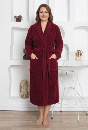 Pijamale dama - Halat dama, cocolino soft-polar, pufos, cu cordon, visiniu 9002