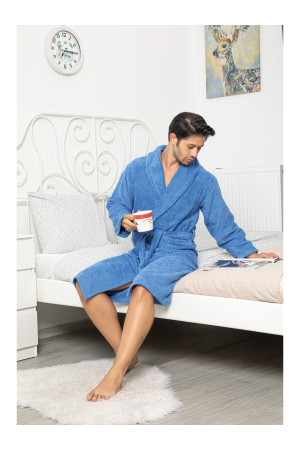 Halat de Baie Barbati Premium din Bumbac 100% Absorbant albastru [1]