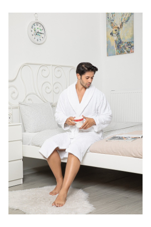 Halat de Baie Unisex din Bumbac – Confort Suprem si Eleganta Clasica alb [1]