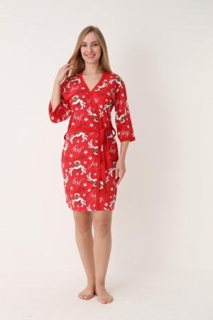 Halat de Casa Craciun Dama cu Imprimeu Ren Vesel 3/4 rosu [4]
