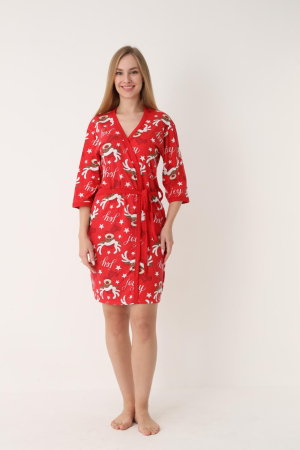 Halat de Casa Craciun Dama cu Imprimeu Ren Vesel 3/4 rosu [3]