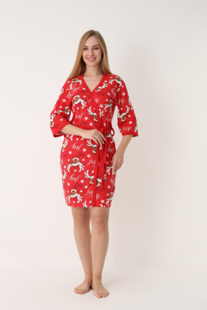 Halat de Casa Craciun Dama cu Imprimeu Ren Vesel 3/4 rosu [6]