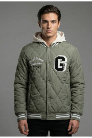 Geci - Jacheta Bomber Matlasata de Toamna-primavara cu Gluga din Material si Mansete in Dungi 62500 kaki