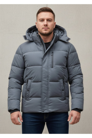 Geci - Geaca groasa de iarna pentru barbati, cu gluga detasabila 2601 gri