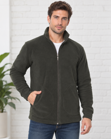 Geci si veste barbati - Hanorac Polar Barbati Gri Antracit, cu Fermoar Integral,  Buzunare Laterale 69 kaki