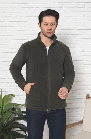 Geci - Jacheta tip Hanorac Polar pentru Barbati, cu Fermoar si buzunare 1027 KAKI