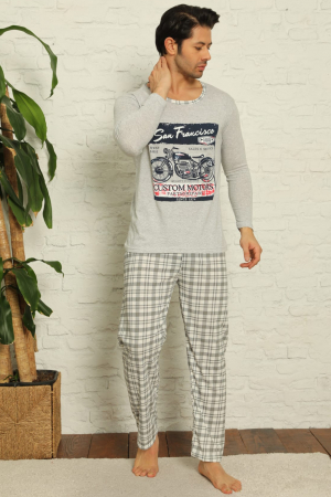 Pijama bumbac barbat, cu maneci si pantaloni lungi, model San Francisco gri [0]