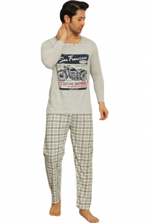 Pijama bumbac barbat, cu maneci si pantaloni lungi, model San Francisco gri [3]