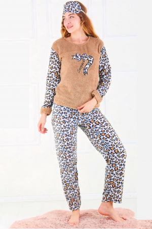 Pijama dama cocolino, pufoasa cu imprimeu Animal print Leopard, Maro [0]