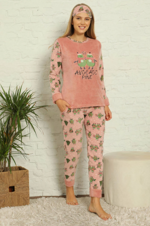 Pijama dama cocolino, pufoasa cu imprimeu Avocado, Corai [2]