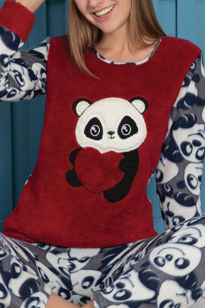 Pijama dama cocolino, pufoasa cu imprimeu Ursulet panda [3]