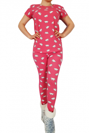 Pijama dama bumbac, confortabila, cu imprimeu Ursuleti, Roz zmeuriu [2]
