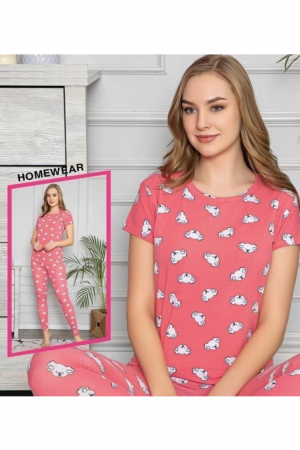 Pijama dama bumbac, confortabila, cu imprimeu Ursuleti, Roz zmeuriu [4]