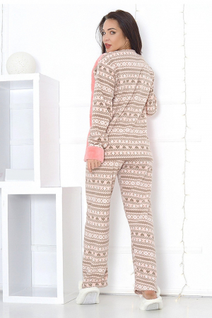 Pijama dama, cocolino pufoasa cu imprimeu Dream, Roz somon [1]