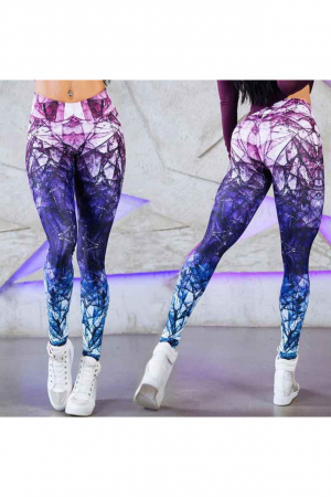 Colanti dama lycra, talie inalta, elastici, imprimeu Abstract, Mov-Roz XS [3]