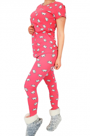 Pijama dama bumbac, confortabila, cu imprimeu Ursuleti, Roz zmeuriu [1]