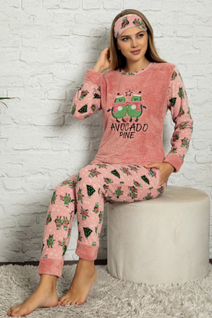 Pijama dama cocolino, pufoasa cu imprimeu Avocado, Corai [0]