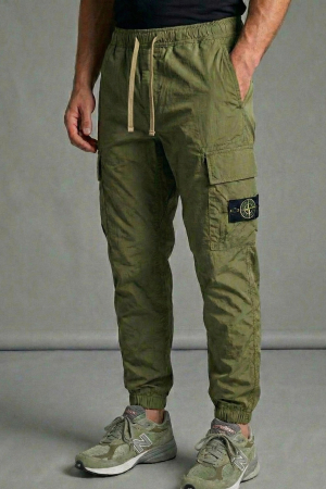 Pantaloni barbati - Pantaloni fas Cargo Jogger pentru Barbati - Kaki - Cu Buzunare Laterale si Talie Elastica 7793