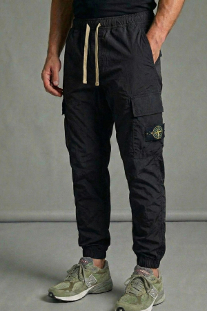 Pantaloni barbati - Pantaloni fas Cargo Jogger pentru Barbati - Negru- Cu Buzunare Laterale si Talie Elastica 7793