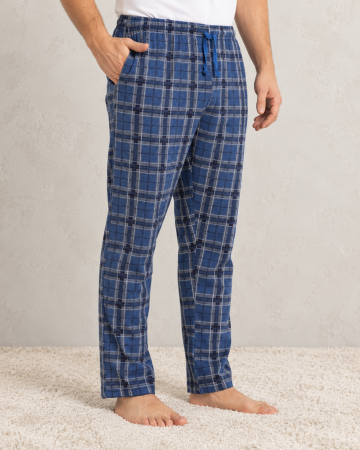 Pijamale barbati - Pantaloni de Pijama Barbati din Bumbac,  Carouri, Talie Elastica, buzunare si snur Bleumarin